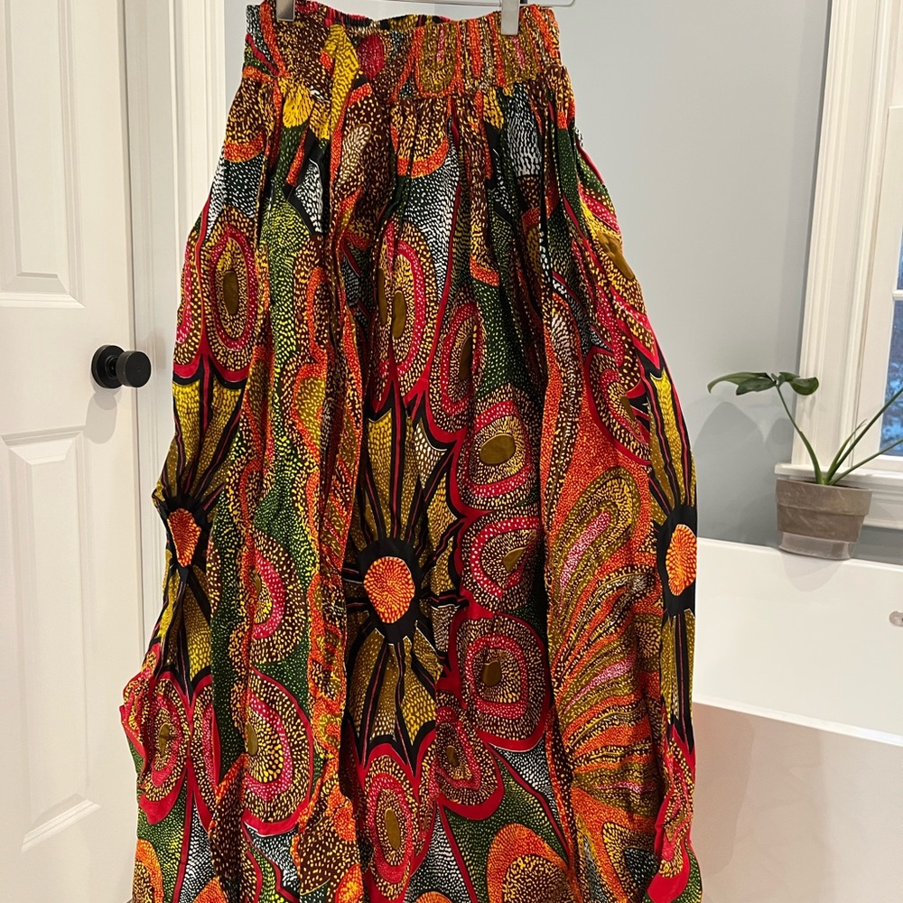 African print skirt.